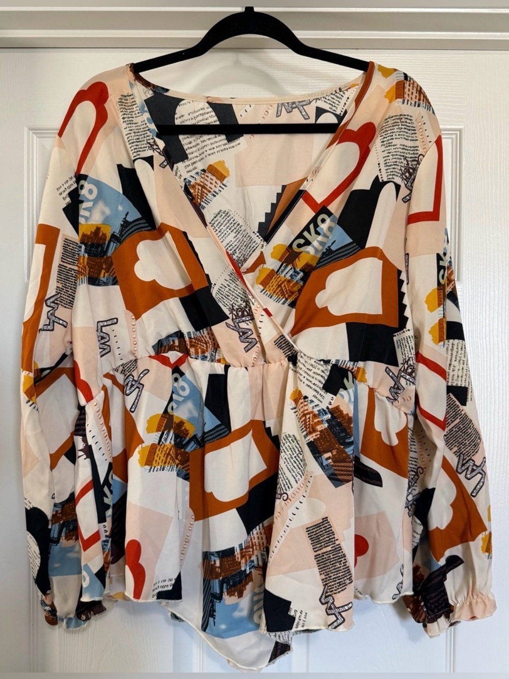 Plus Size 4X Abstract Print Peplum Blouse Surplice V Neck NWOT